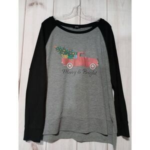 Holiday Christmas Truck Graphic Top‎ Raglan Long Sleeve Gray Black